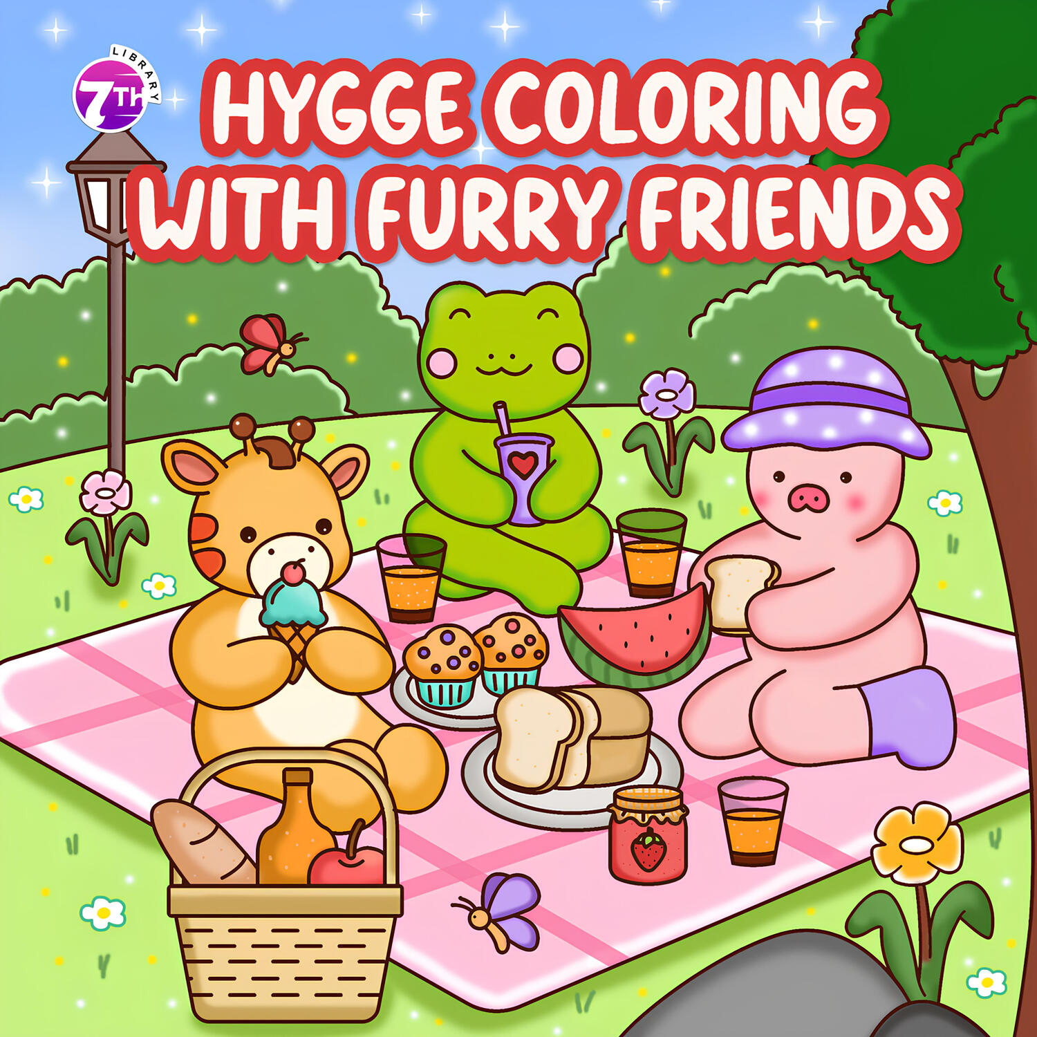 Cover of Hygge Coloring With Furry Friends featuring cozy hand-drawn animal scenes, including bears, rabbits, and cats in warm, comforting settings. A detailed coloring book inspired by the Danish concept of Hygge for relaxation and stress relief.